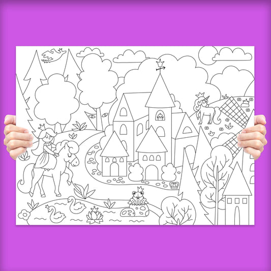 Enchanted Fairy Tale Castle Kids Coloring Poster | 24" x 18" - mimoody.com